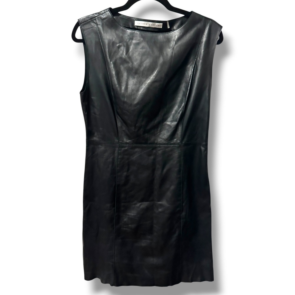 Susana Monaco Lamb Leather Sleeveless Mini Dress‎ Black Size 6 Luxury Cocktail